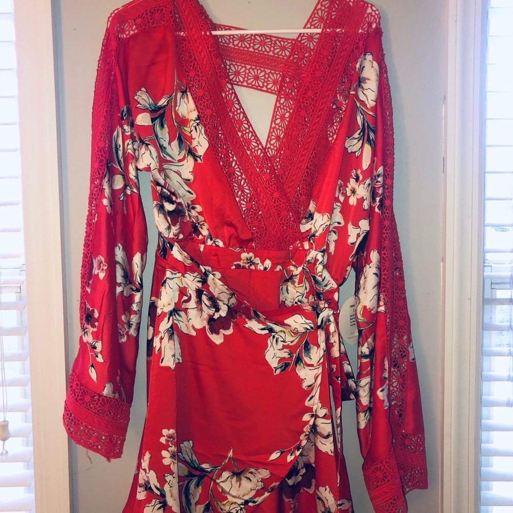 Floral red wrap dress. Brand new.